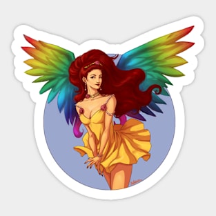 Rainbow Sexy Angel Pinup Sticker